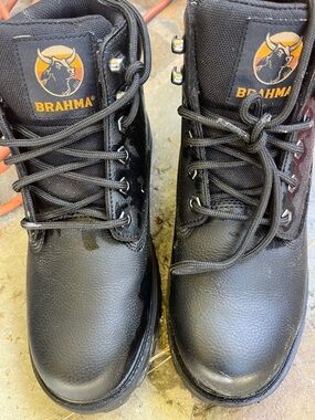 Brahma Men's Black Work Boots with Orange Logo like new